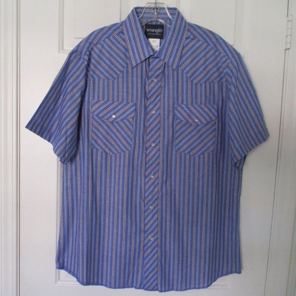 Wrangler Mens S/S Blue Cotton Poly Pearl Snap Western Shirt NWOT - Size Large - Picture 3 of 3